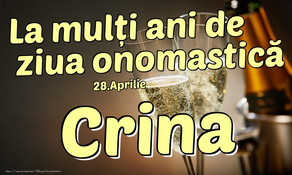 28.Aprilie - La mulți ani de ziua onomastică Crina! | Felicitare cu șampanie la gheață și pahare pentru domni | Felicitari de Ziua Numelui