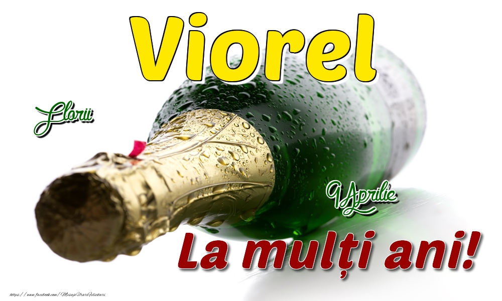 9 Aprilie Florii - La mulți ani de ziua onomastică Viorel | Felicitare cu șampanie pe fundal alb | Felicitari de Ziua Numelui